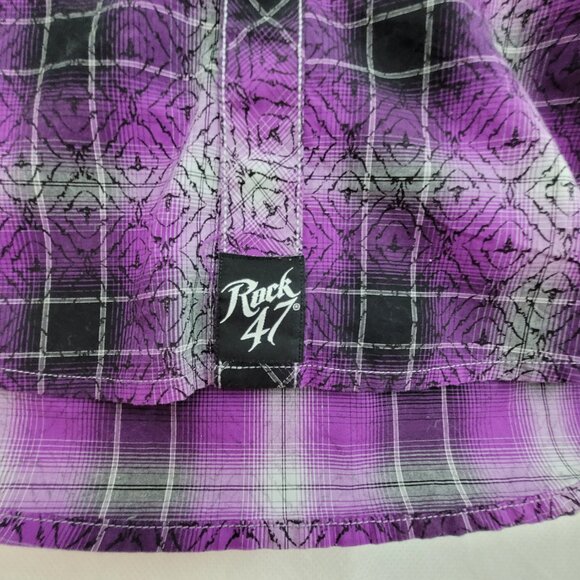 Rock47 Shirt Women's XL Purple Plaid Pearl Snap Wrangler Button Down LS Repaired - Picture 7 of 13